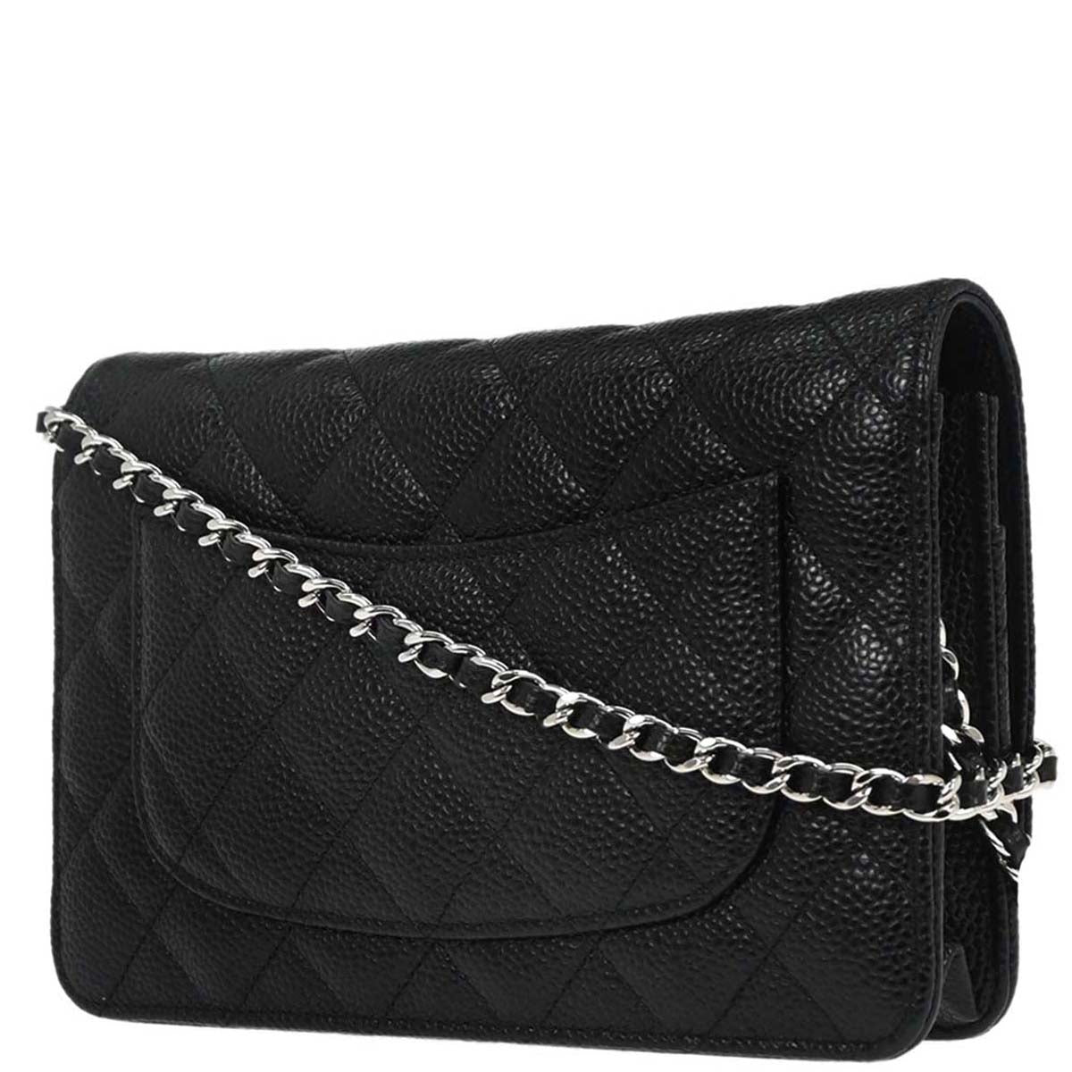 Chanel 2017 Black Caviar Skin Classic WOC Wallet on Chain Bag