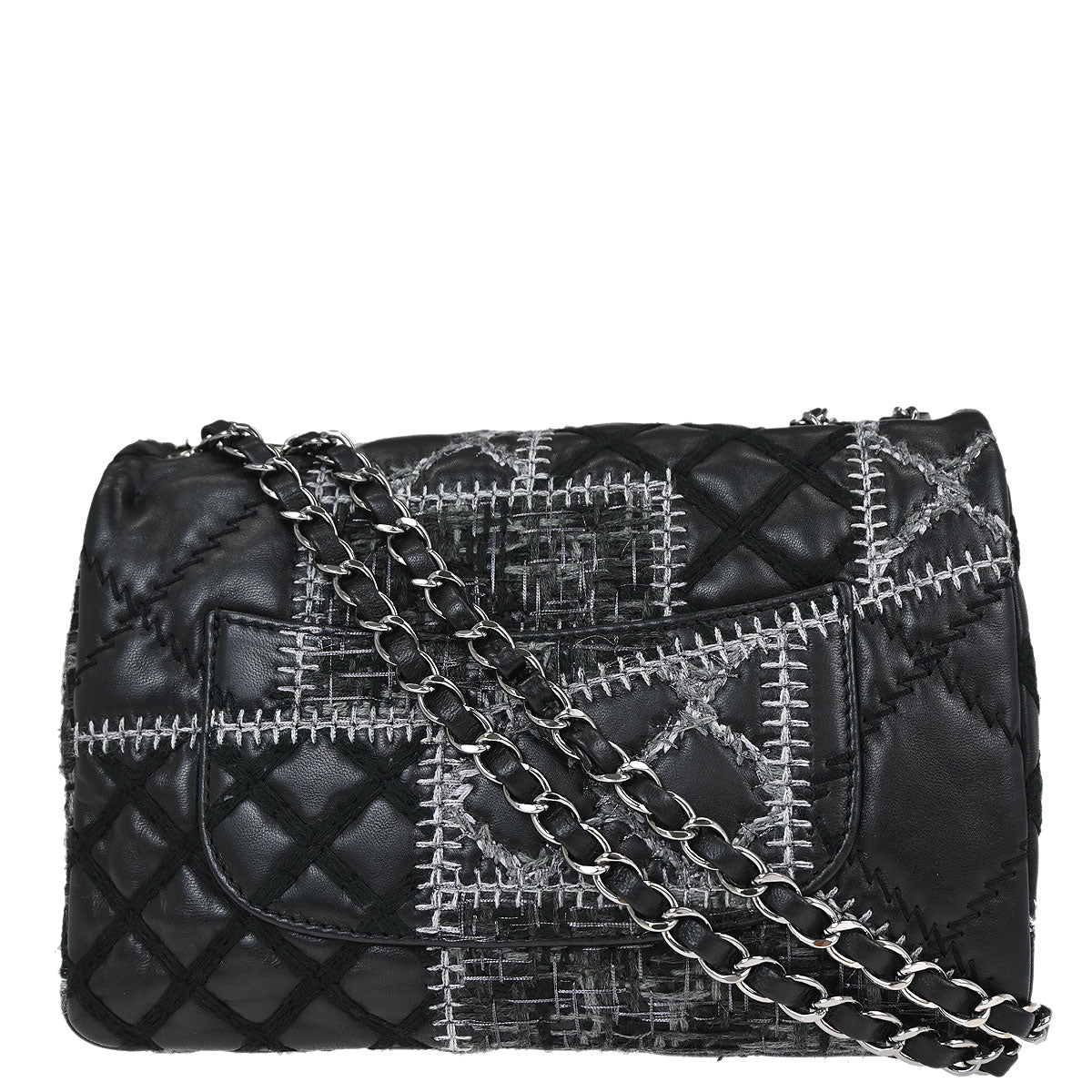 Chanel Black Tweed Lambskin Patchwork Stitch Shoulder Bag