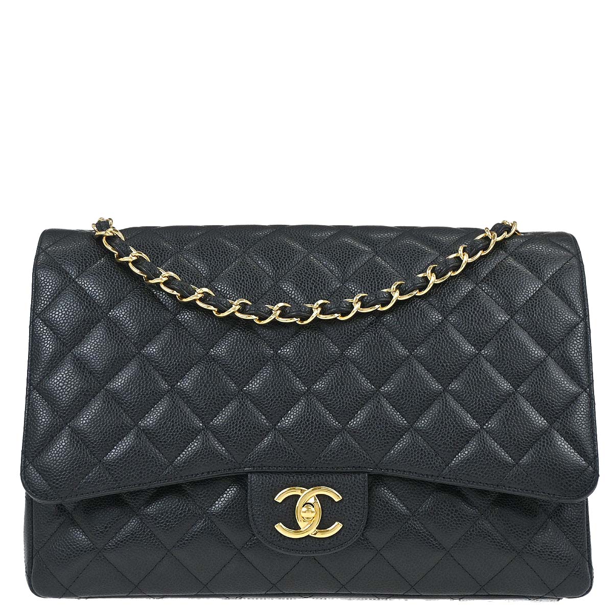 Chanel Black Caviar Skin Maxi Classic Double Flap Shoulder Bag