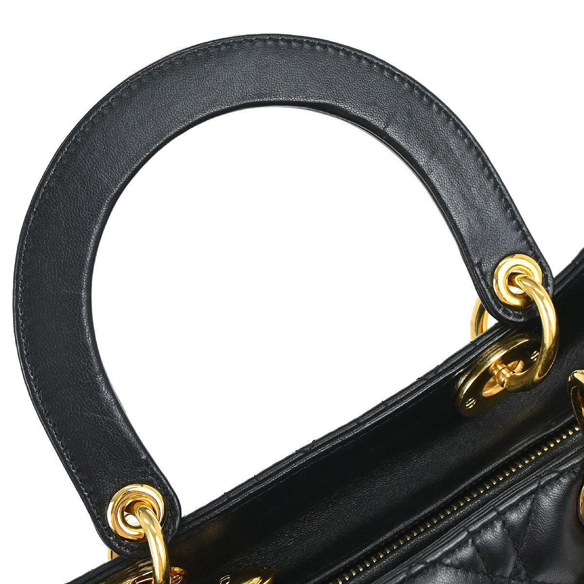 Christian Dior Black Lambskin Medium Lady Dior Cannage 2way Shoulder Handbag