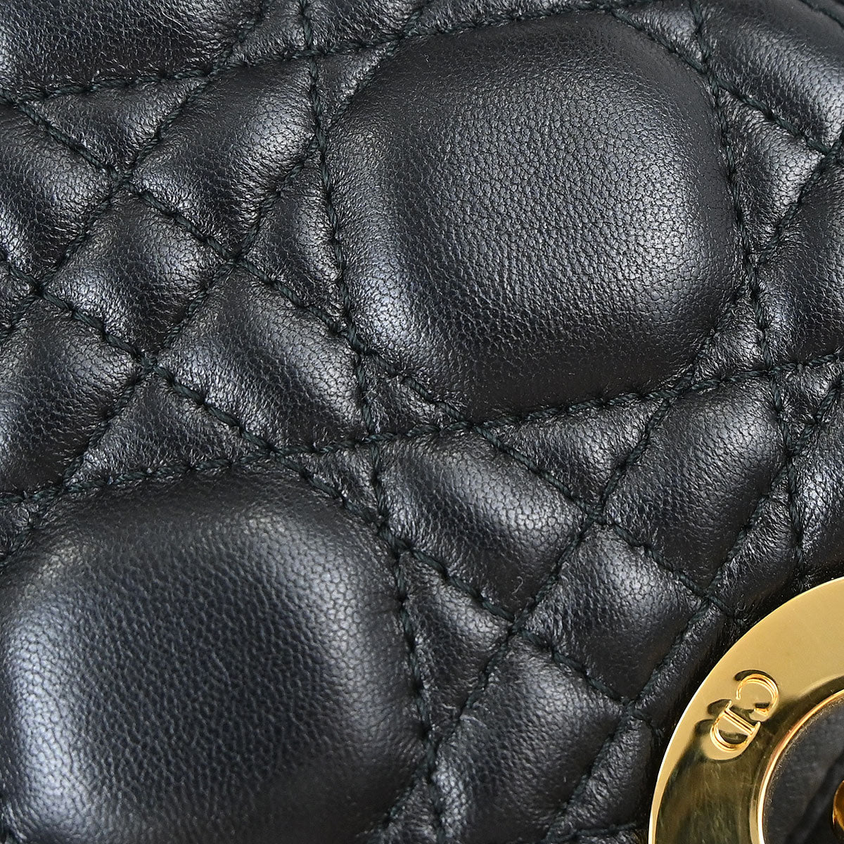 Christian Dior Black Lambskin Medium Lady Dior Cannage 2way Shoulder Handbag