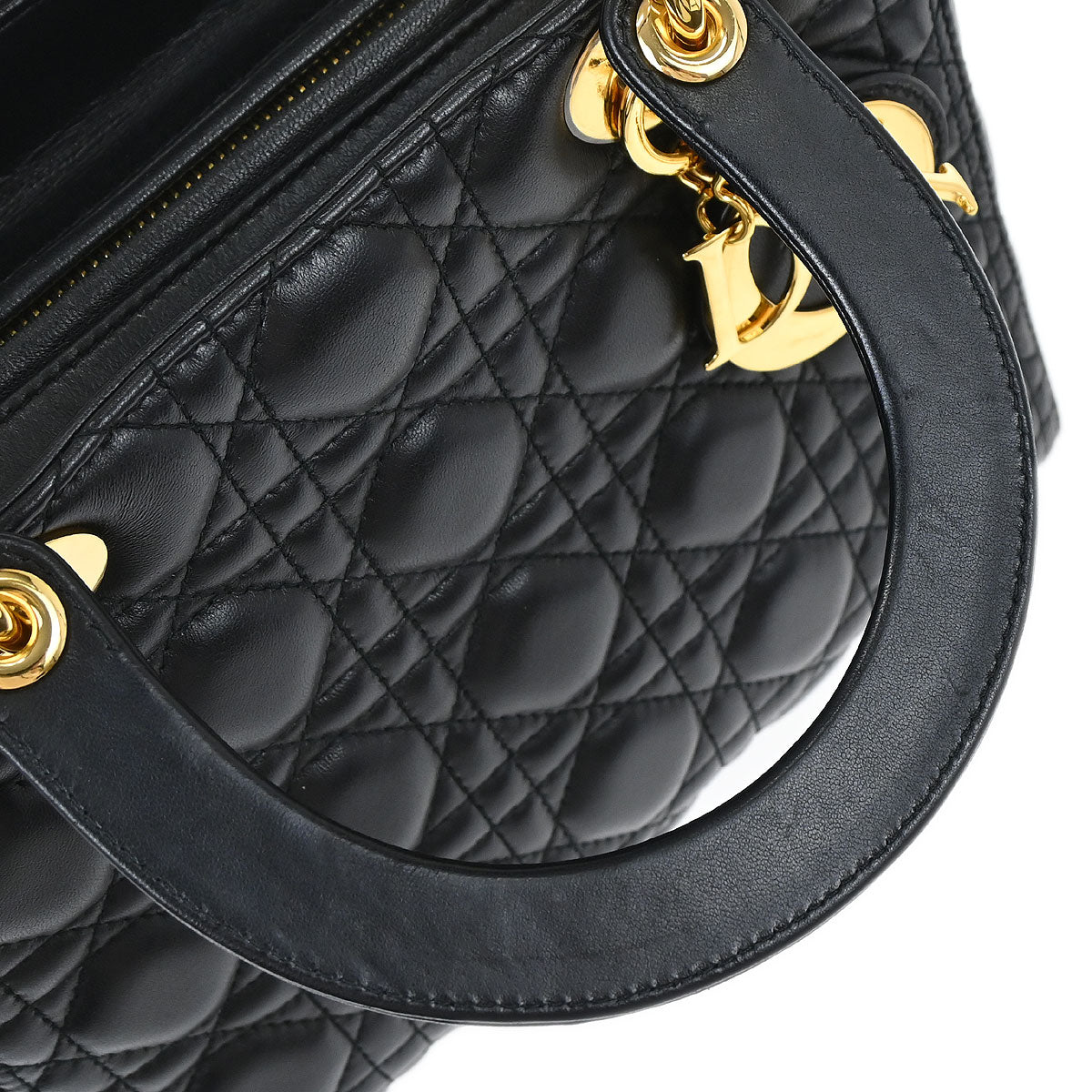 Christian Dior Black Lambskin Medium Lady Dior Cannage 2way Shoulder Handbag
