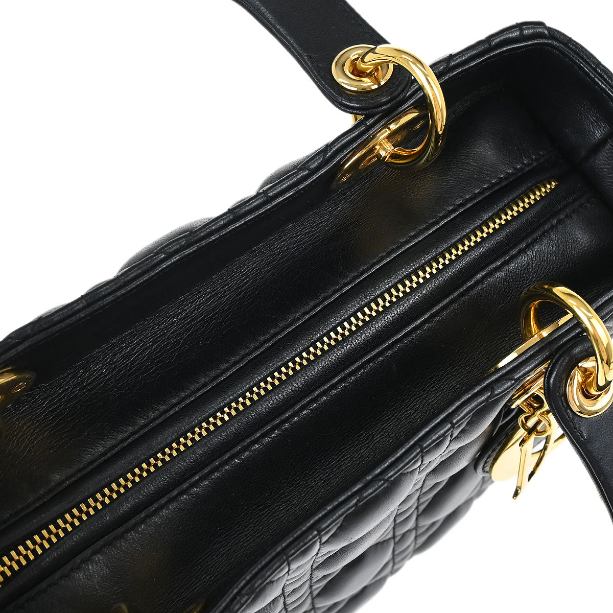 Christian Dior Black Lambskin Medium Lady Dior Cannage 2way Shoulder Handbag