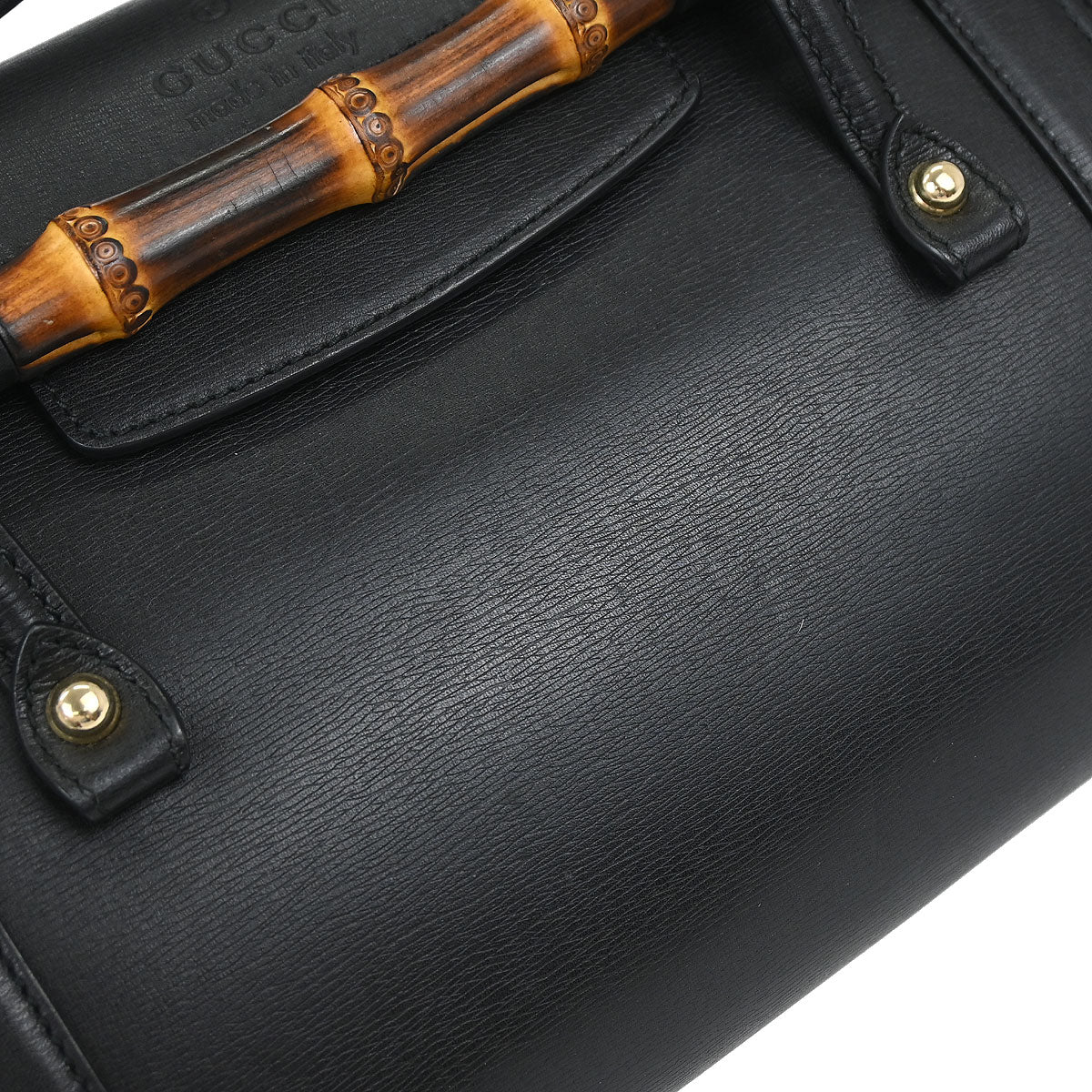 Gucci Black Leather Bamboo Handbag