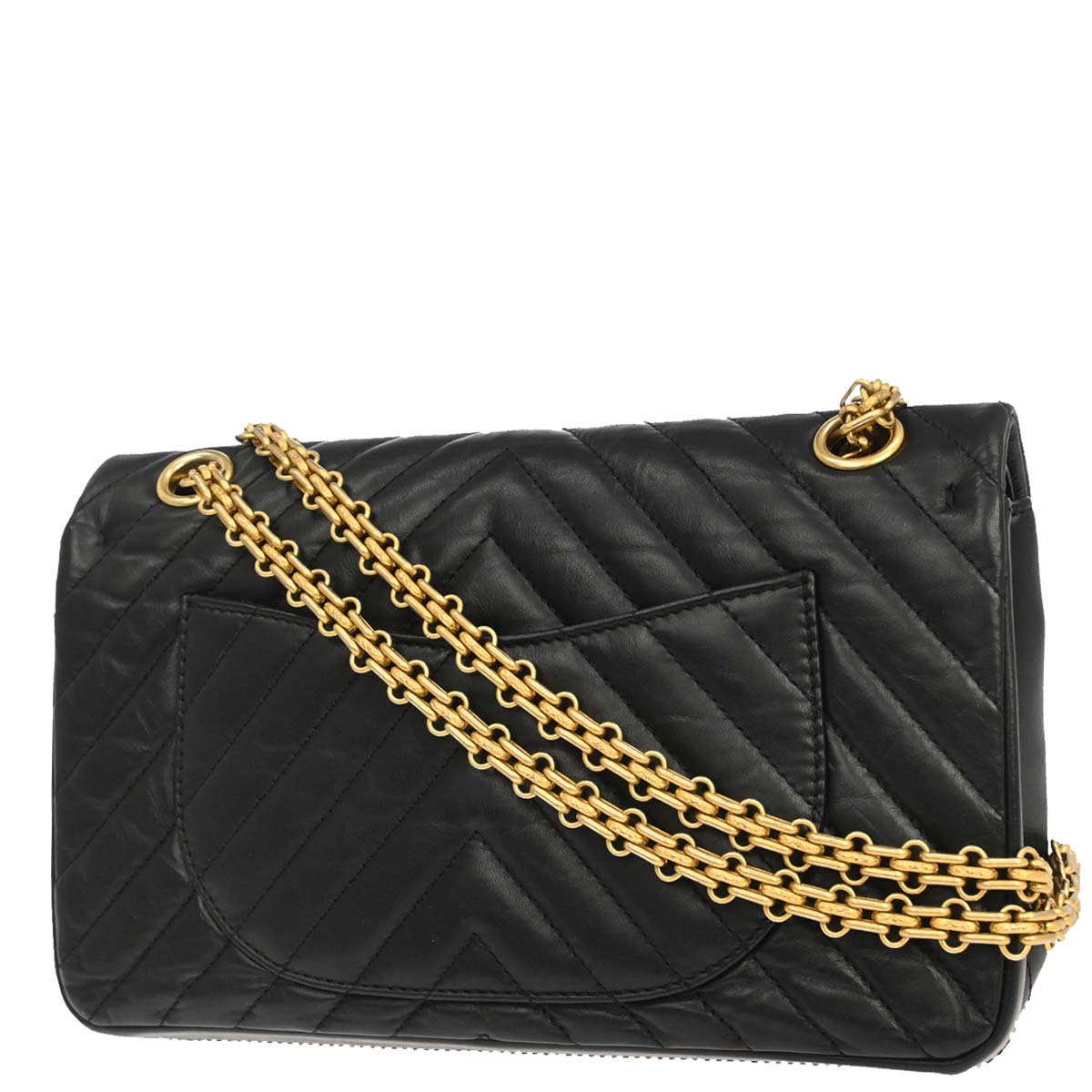 Chanel Black Lambskin Chevron 2.55 Small Double Flap Shoulder Bag