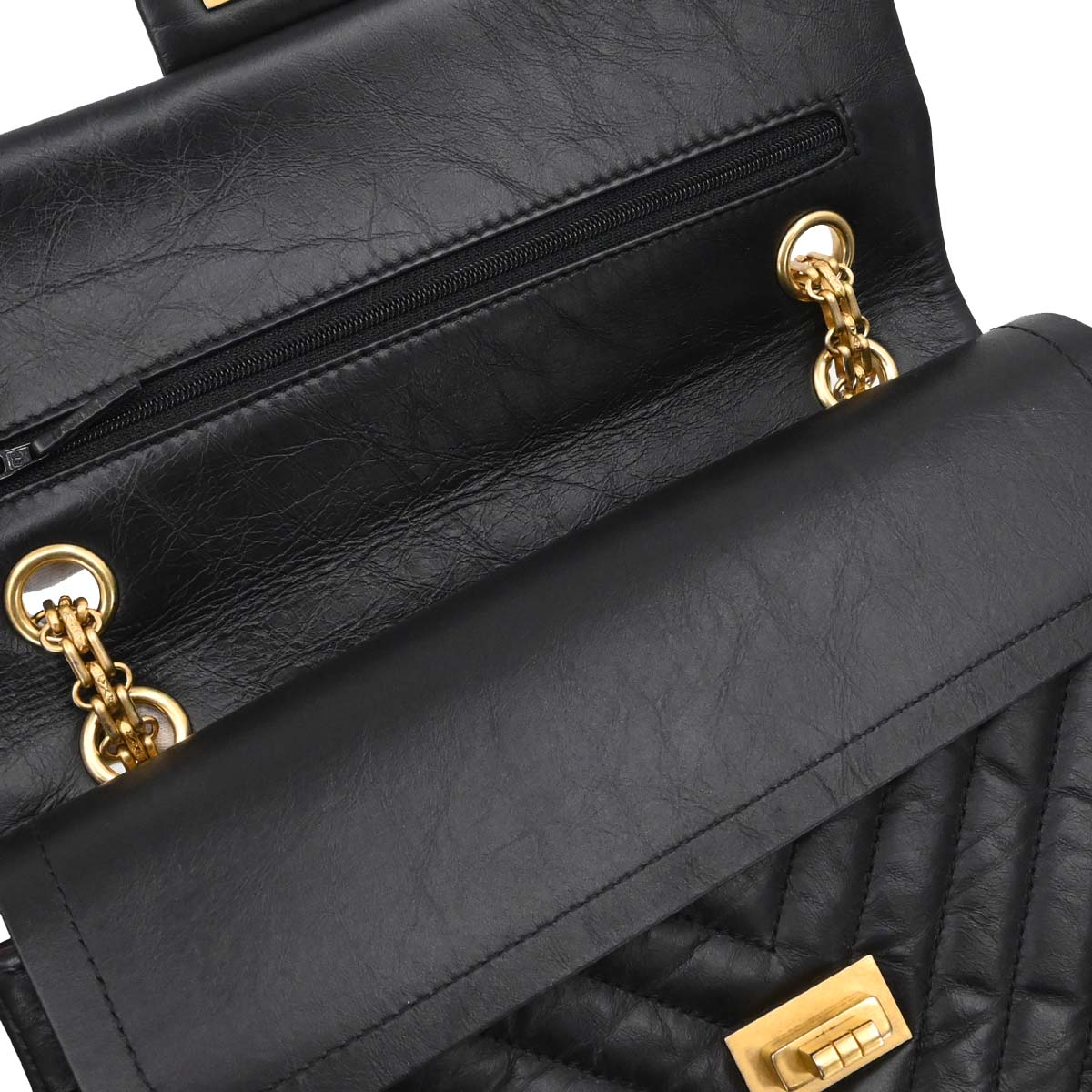 Chanel Black Lambskin Chevron 2.55 Small Double Flap Shoulder Bag