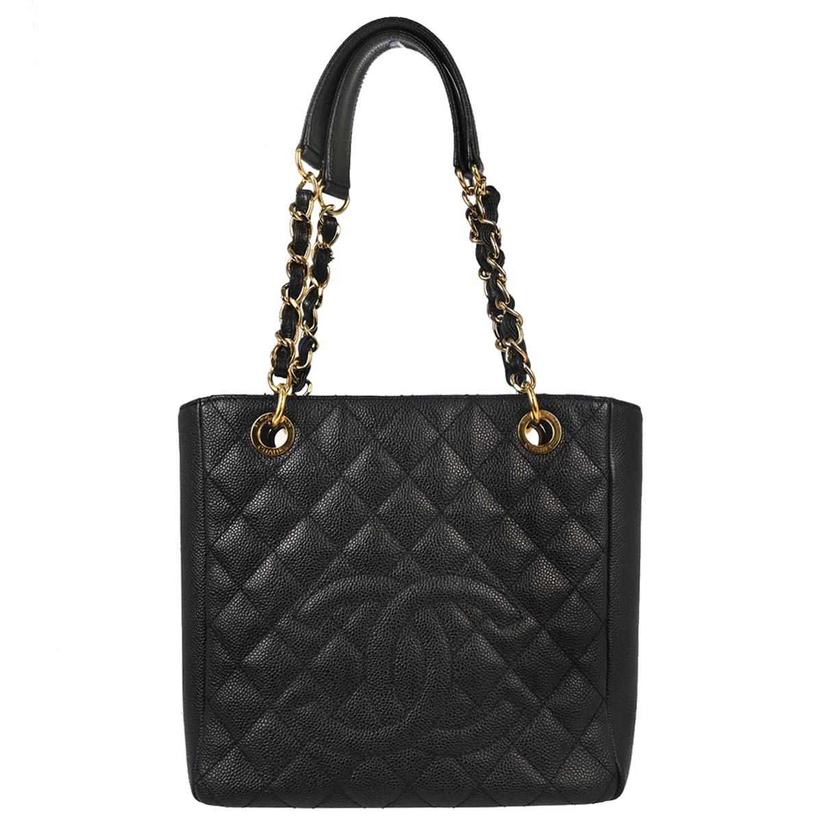 Chanel Black Caviar Skin Petite Shopping Tote PST Chain Handbag