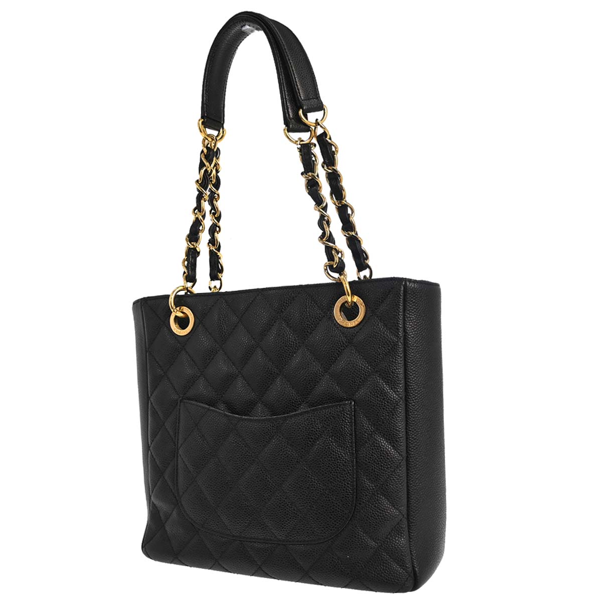 Chanel Black Caviar Skin Petite Shopping Tote PST Chain Handbag