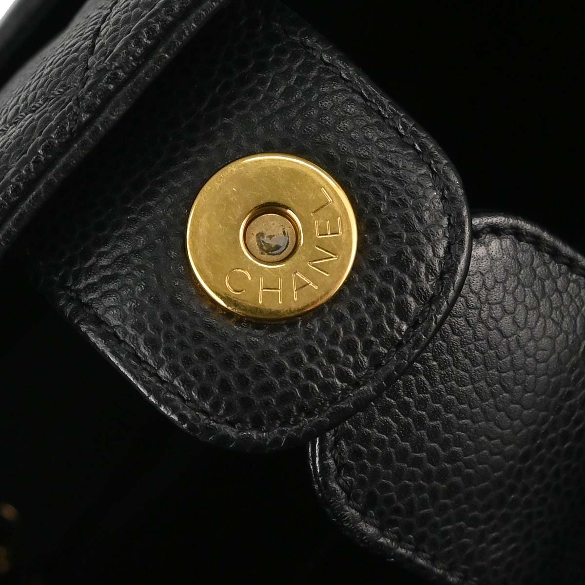 Chanel Black Caviar Skin Petite Shopping Tote PST Chain Handbag