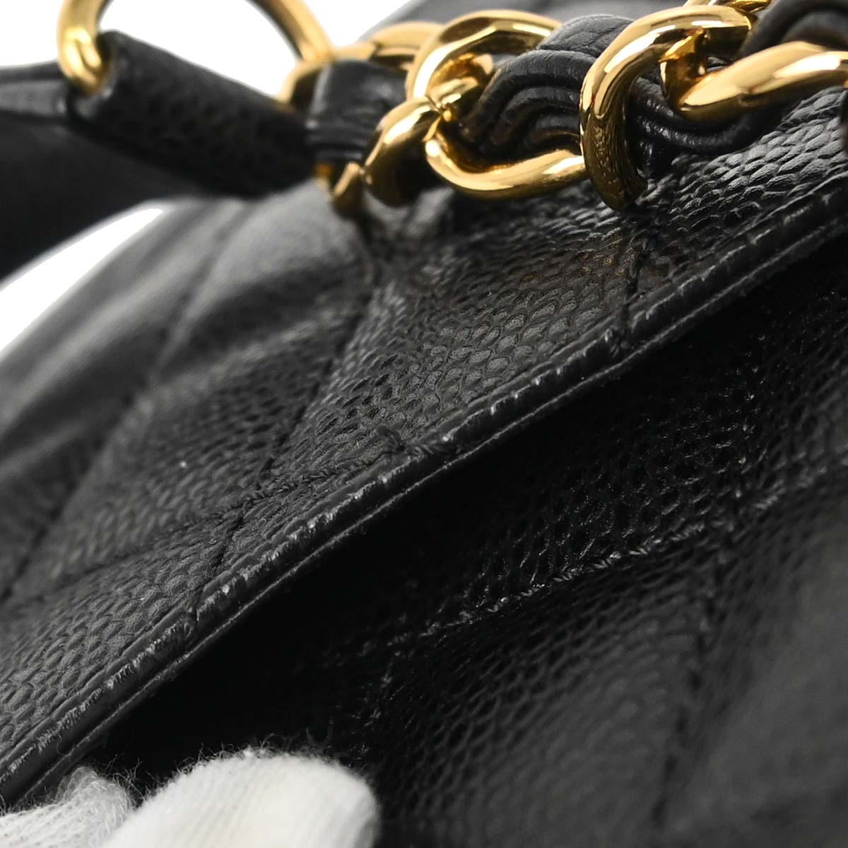 Chanel Black Caviar Skin Petite Shopping Tote PST Chain Handbag