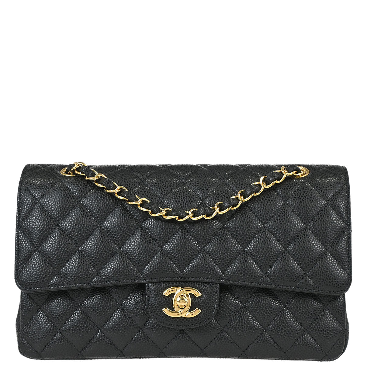Chanel Black Caviar Skin Medium Classic Double Flap Shoulder Bag