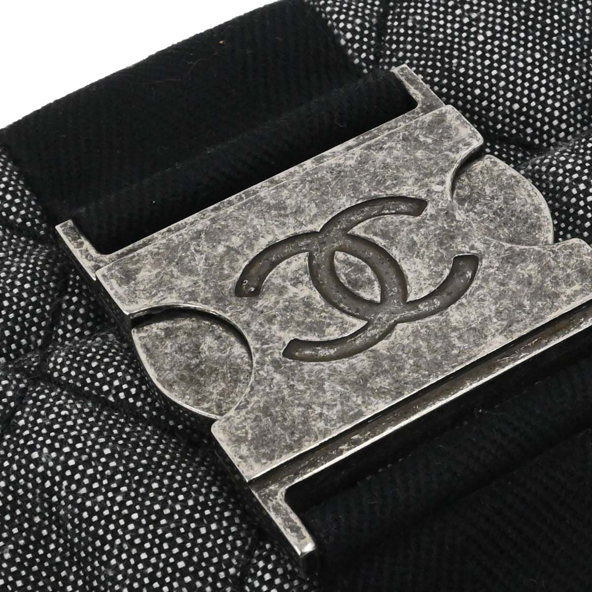 Chanel Black Quilted Denim Medium Airlines Buckle 2way Shoulder Handbag