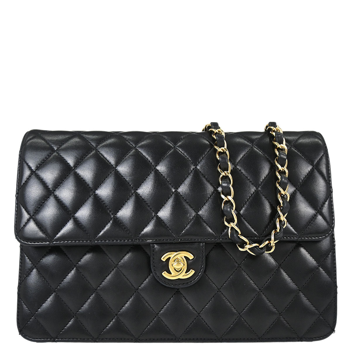 Chanel Black Lambskin Turnlock Medium Half Flap Shoulder Bag