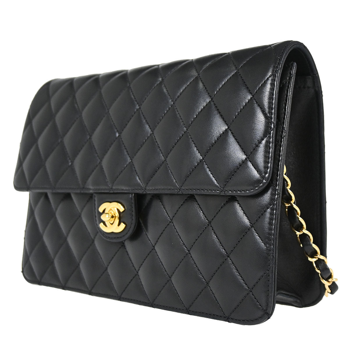Chanel Black Lambskin Turnlock Medium Half Flap Shoulder Bag