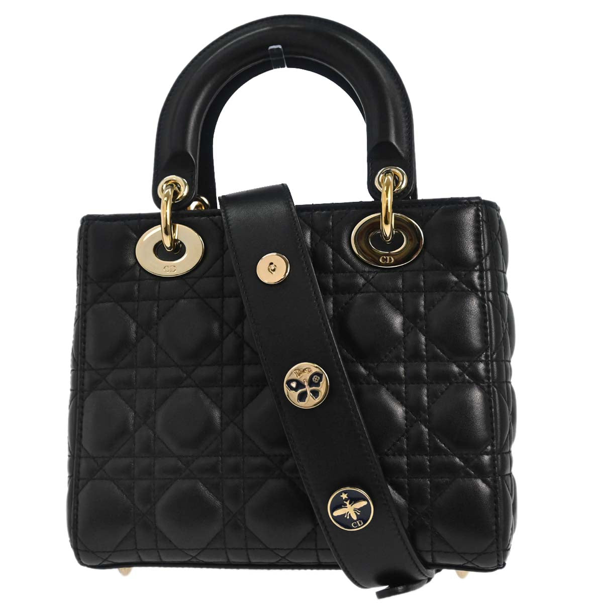 Christian Dior Black Lambskin Small Lady Dior Cannage 2way Shoulder Handbag