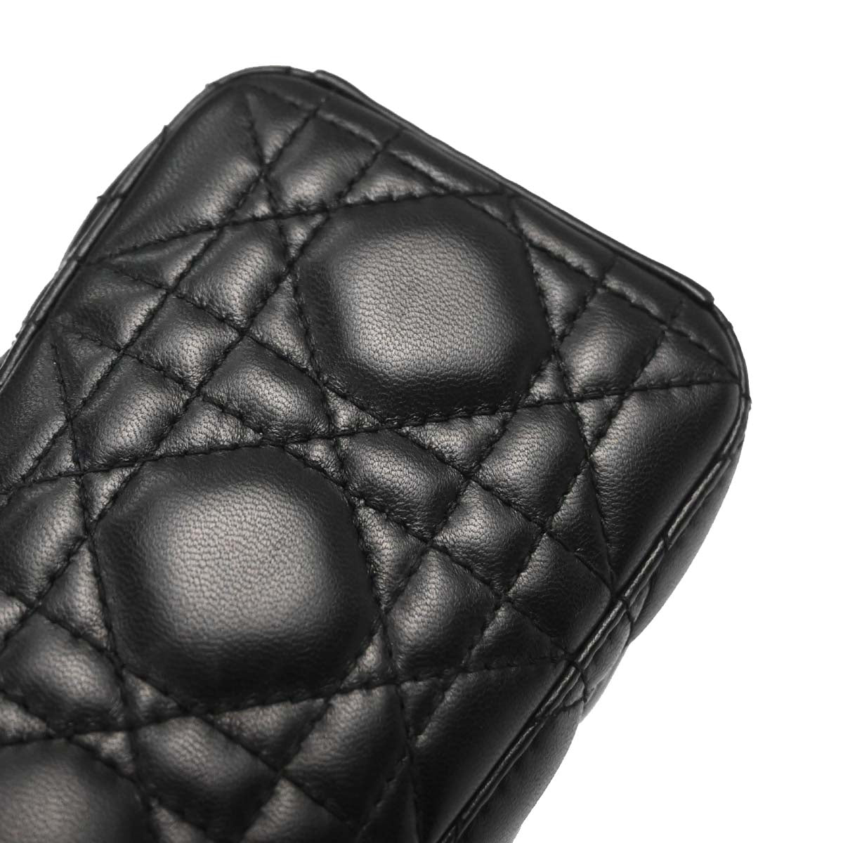 Christian Dior Black Lambskin Small Lady Dior Cannage 2way Shoulder Handbag