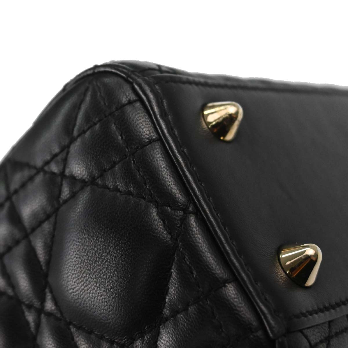 Christian Dior Black Lambskin Small Lady Dior Cannage 2way Shoulder Handbag