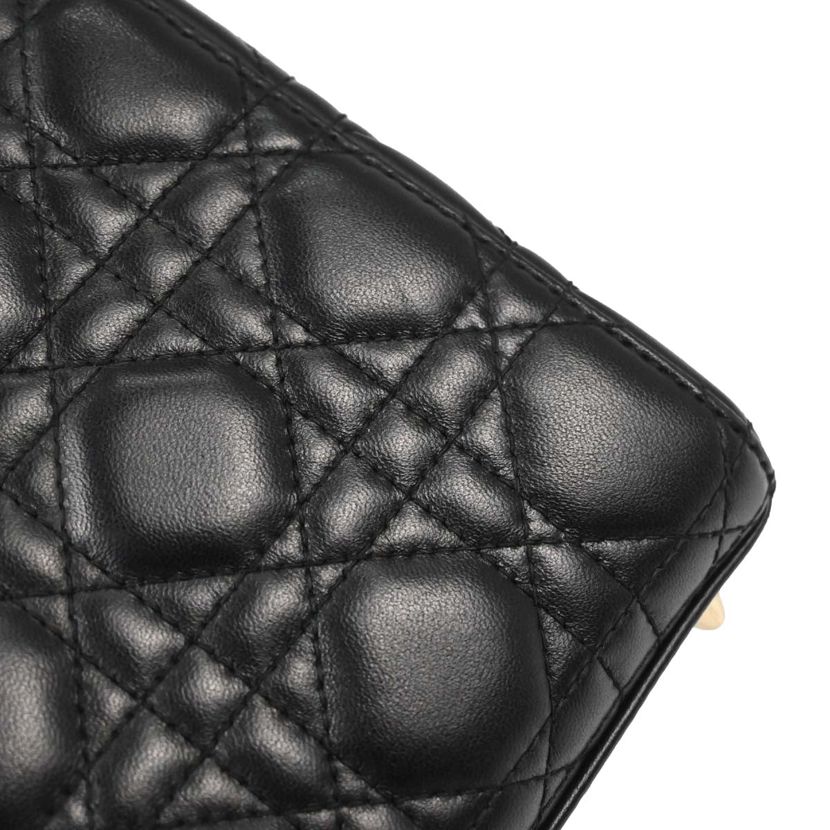 Christian Dior Black Lambskin Small Lady Dior Cannage 2way Shoulder Handbag