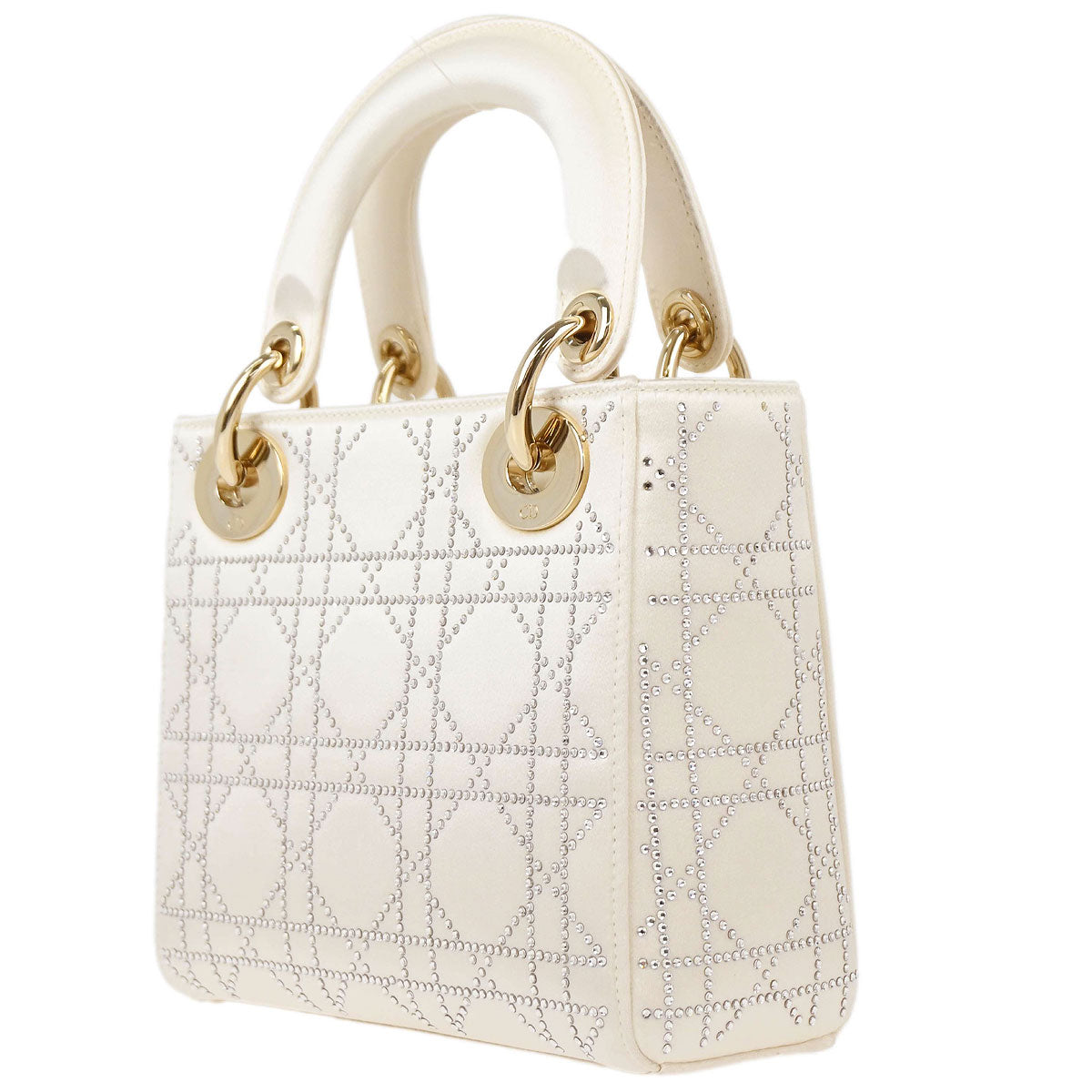 Christian Dior Ivory Satin Small Lady Dior 2way Shoulder Handbag