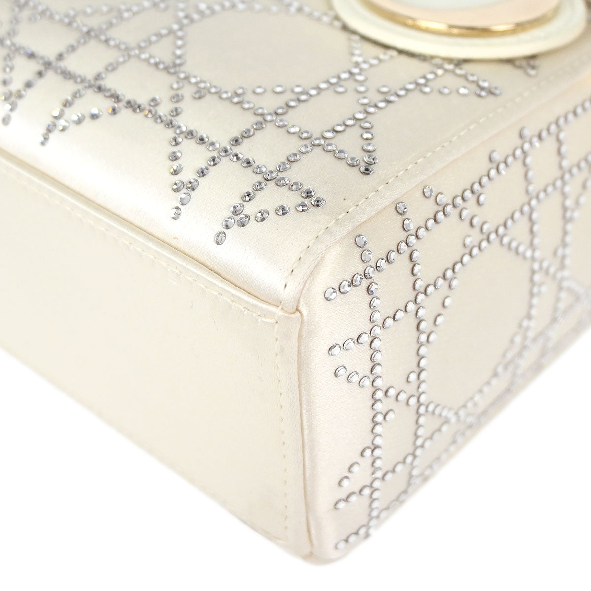 Christian Dior Ivory Satin Small Lady Dior 2way Shoulder Handbag