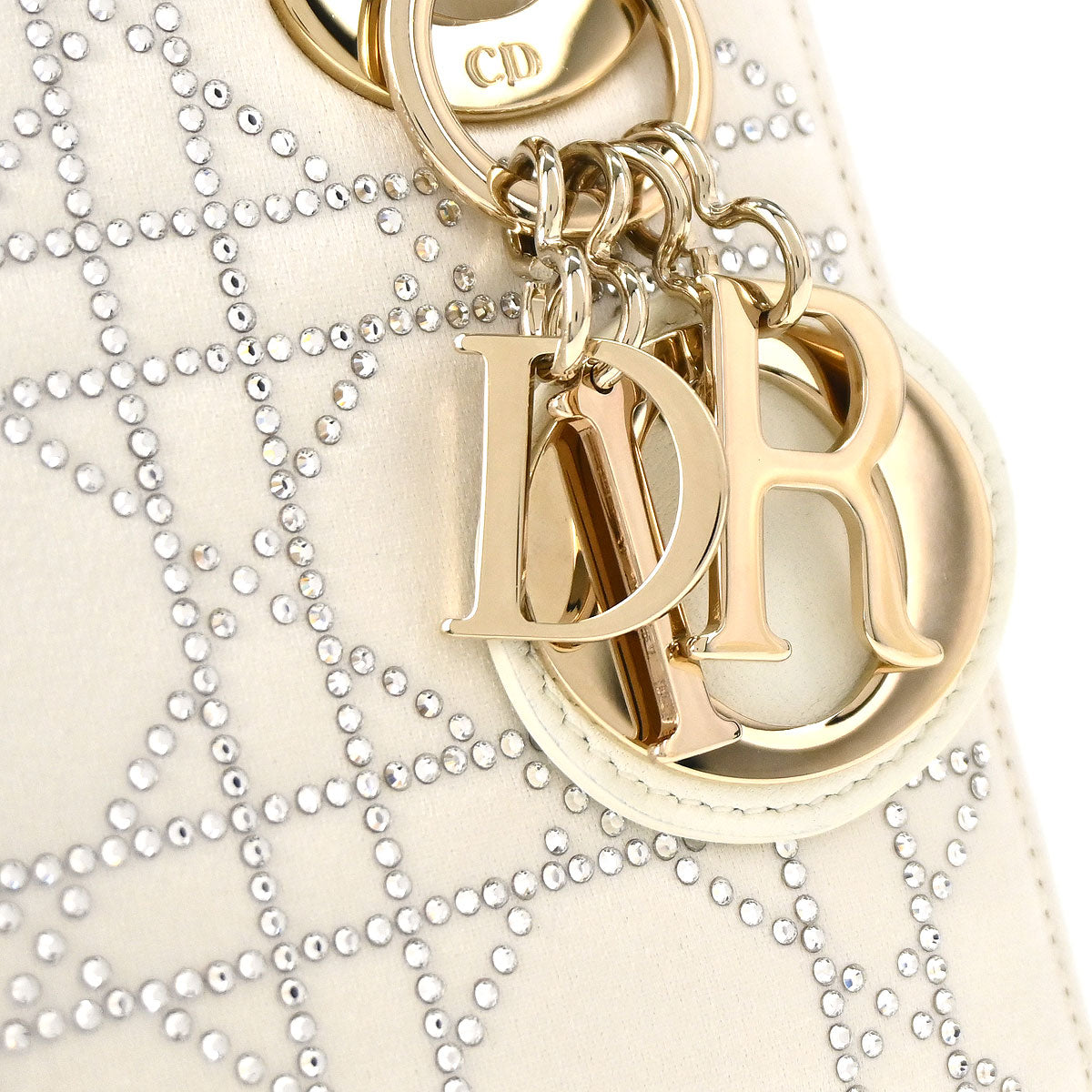 Christian Dior Ivory Satin Small Lady Dior 2way Shoulder Handbag