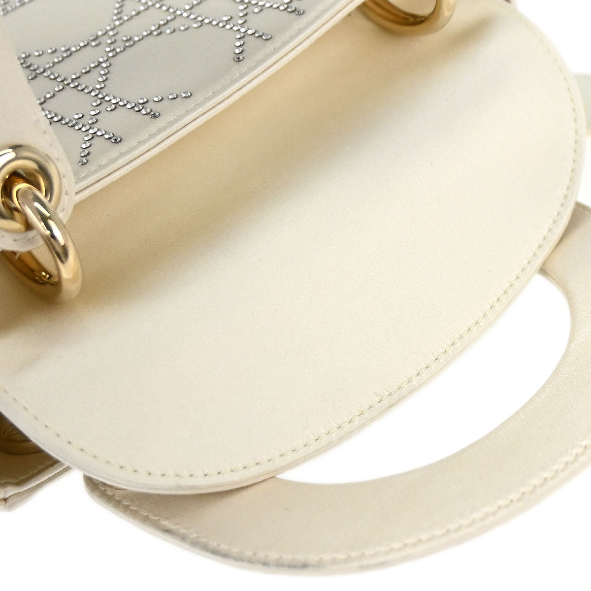 Christian Dior Ivory Satin Small Lady Dior 2way Shoulder Handbag