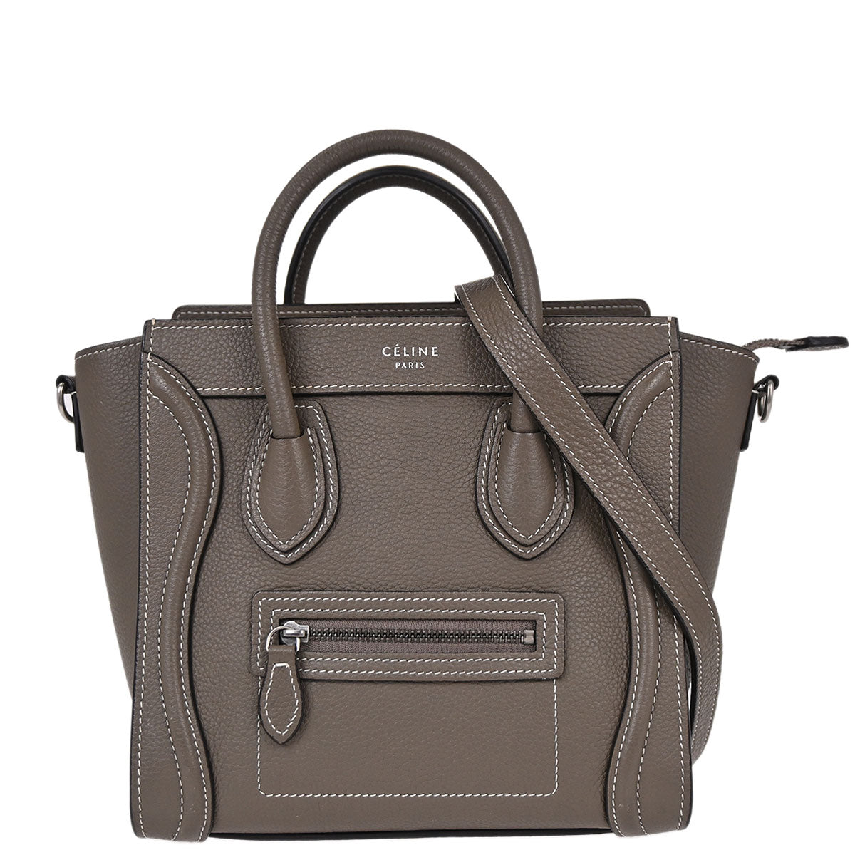 Celine Brown Leather Nano Luggage 2way Shoulder Tote Bag