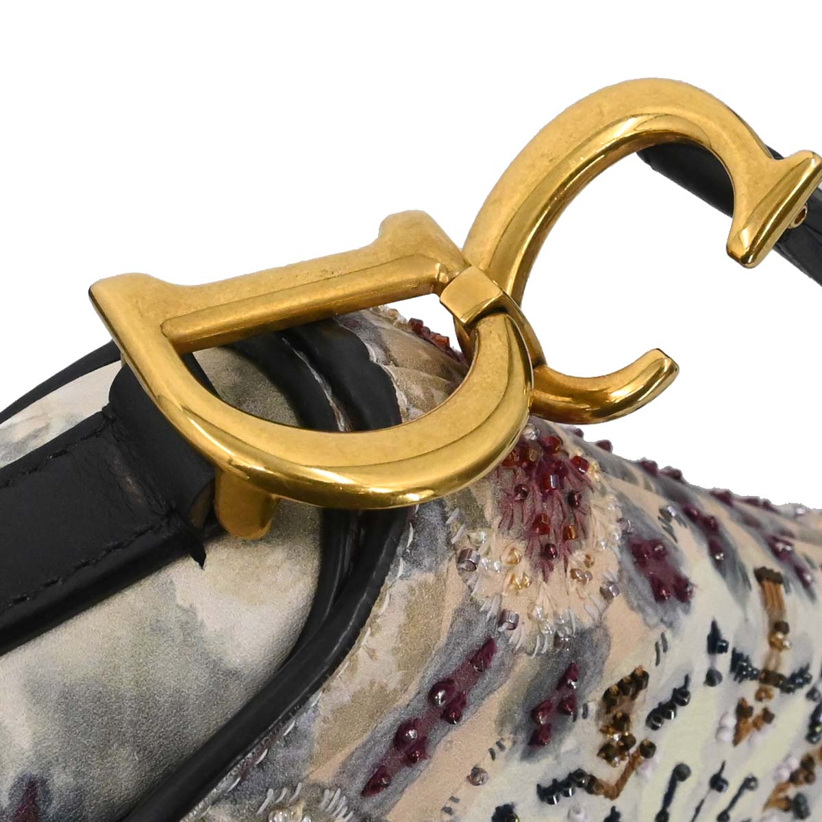 Christian Dior 2019 Kaleidiorscopic Collection Hand-painted Beaded Calfskin Saddle Bag Gold Tone Hardware