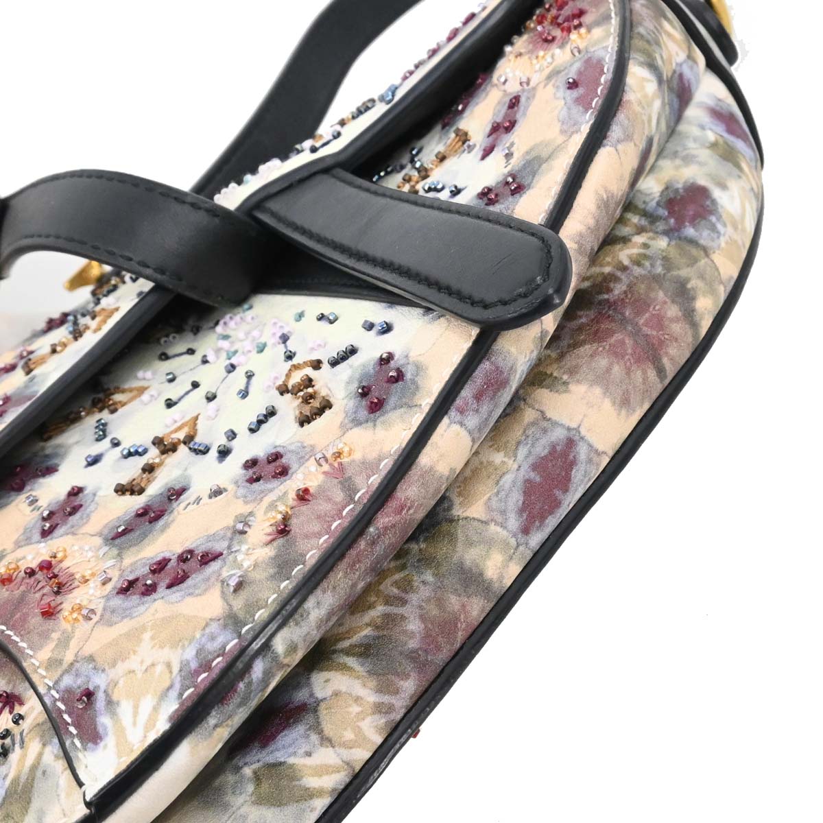 Christian Dior 2019 Kaleidiorscopic Collection Hand-painted Beaded Calfskin Saddle Bag Gold Tone Hardware