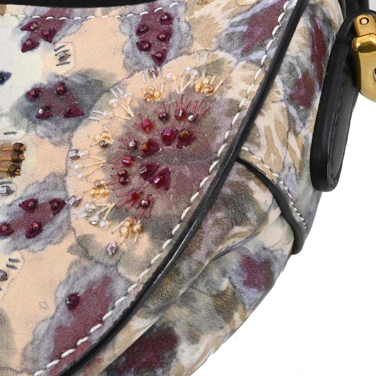 Christian Dior 2019 Kaleidiorscopic Collection Hand-painted Beaded Calfskin Saddle Bag Gold Tone Hardware