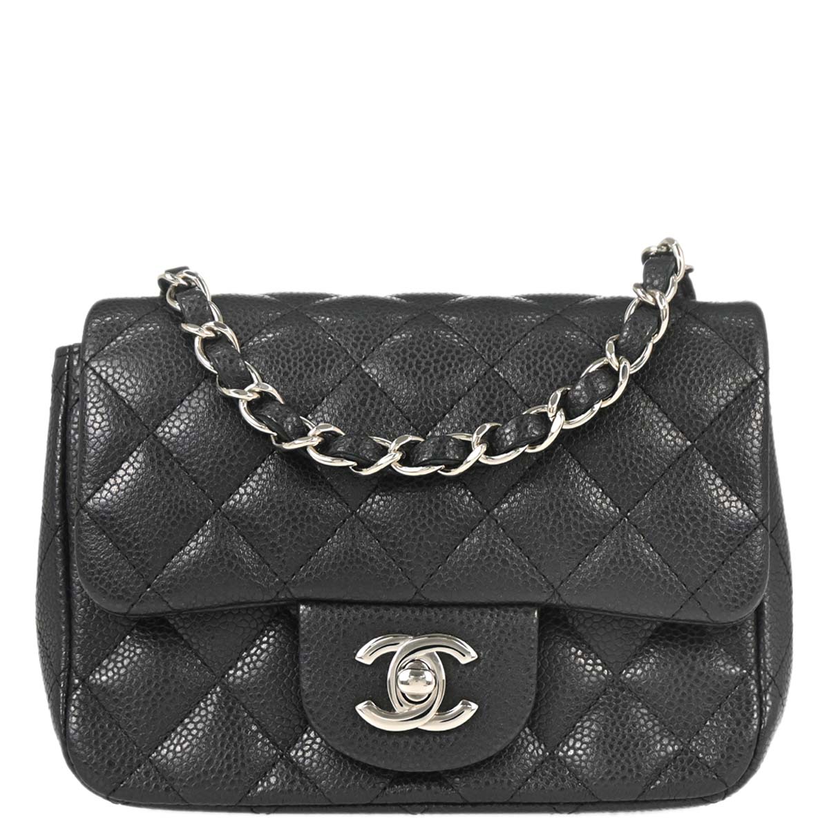 Chanel 2014-2015 Black Caviar Skin Mini Classic Square Flap Shoulder Bag 17