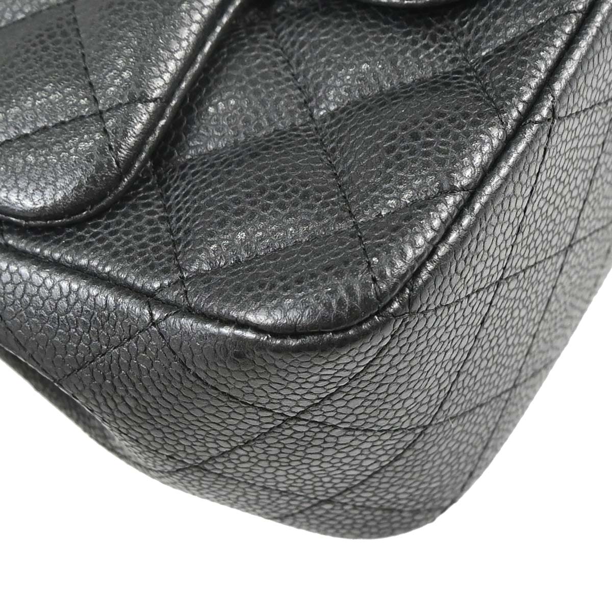 Chanel 2014-2015 Black Caviar Skin Mini Classic Square Flap Shoulder Bag 17