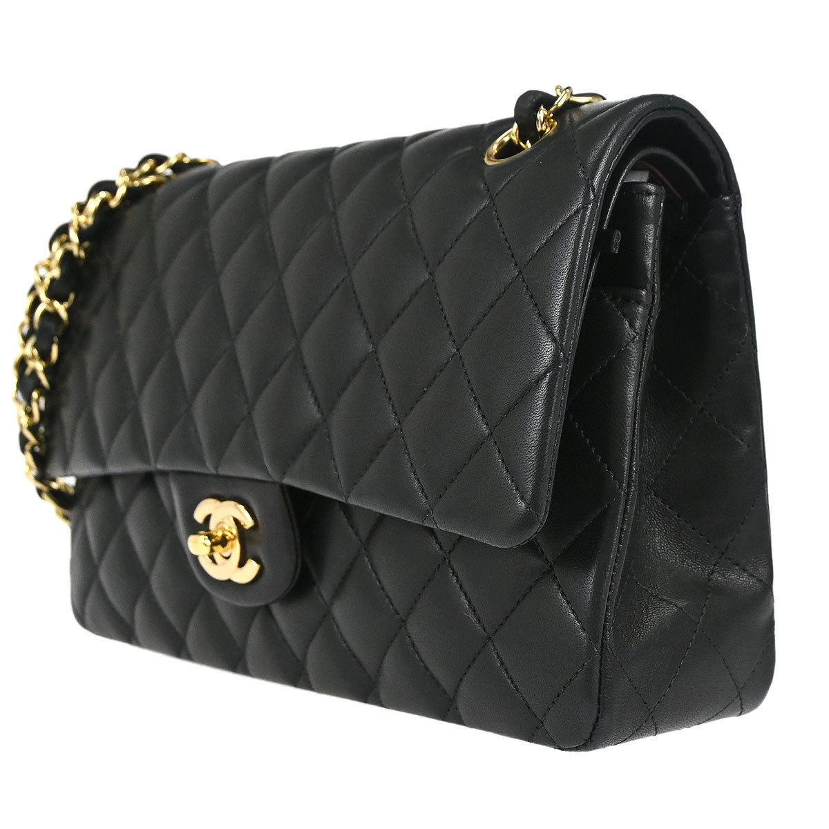 Chanel 2012 Black Lambskin Medium Classic Double Flap Shoulder Bag