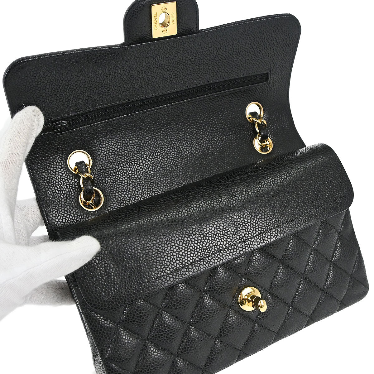 Chanel Black Caviar Skin Small Classic Double Flap Shoulder Bag