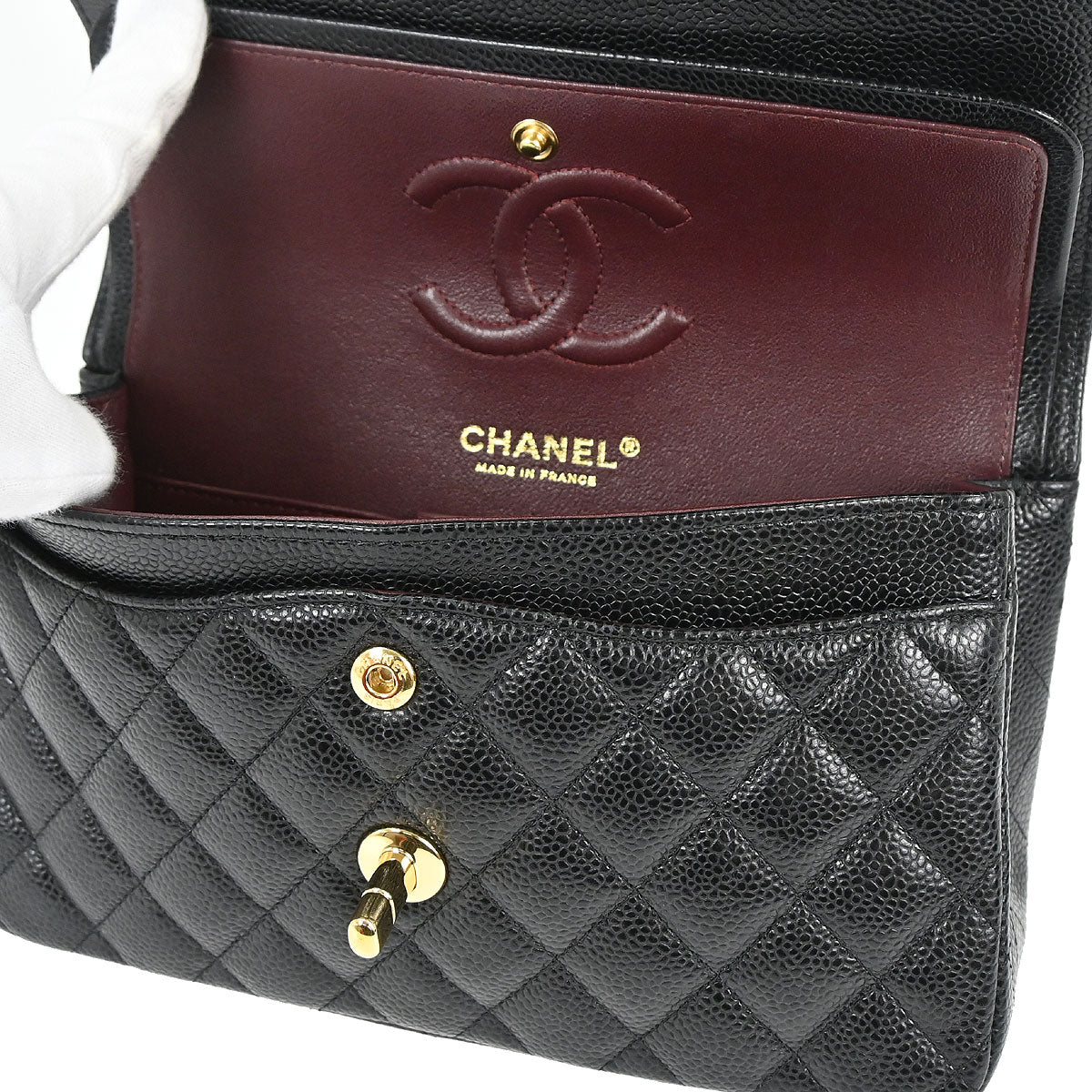 Chanel 2019 Black Caviar Skin Small Classic Double Flap Shoulder Bag