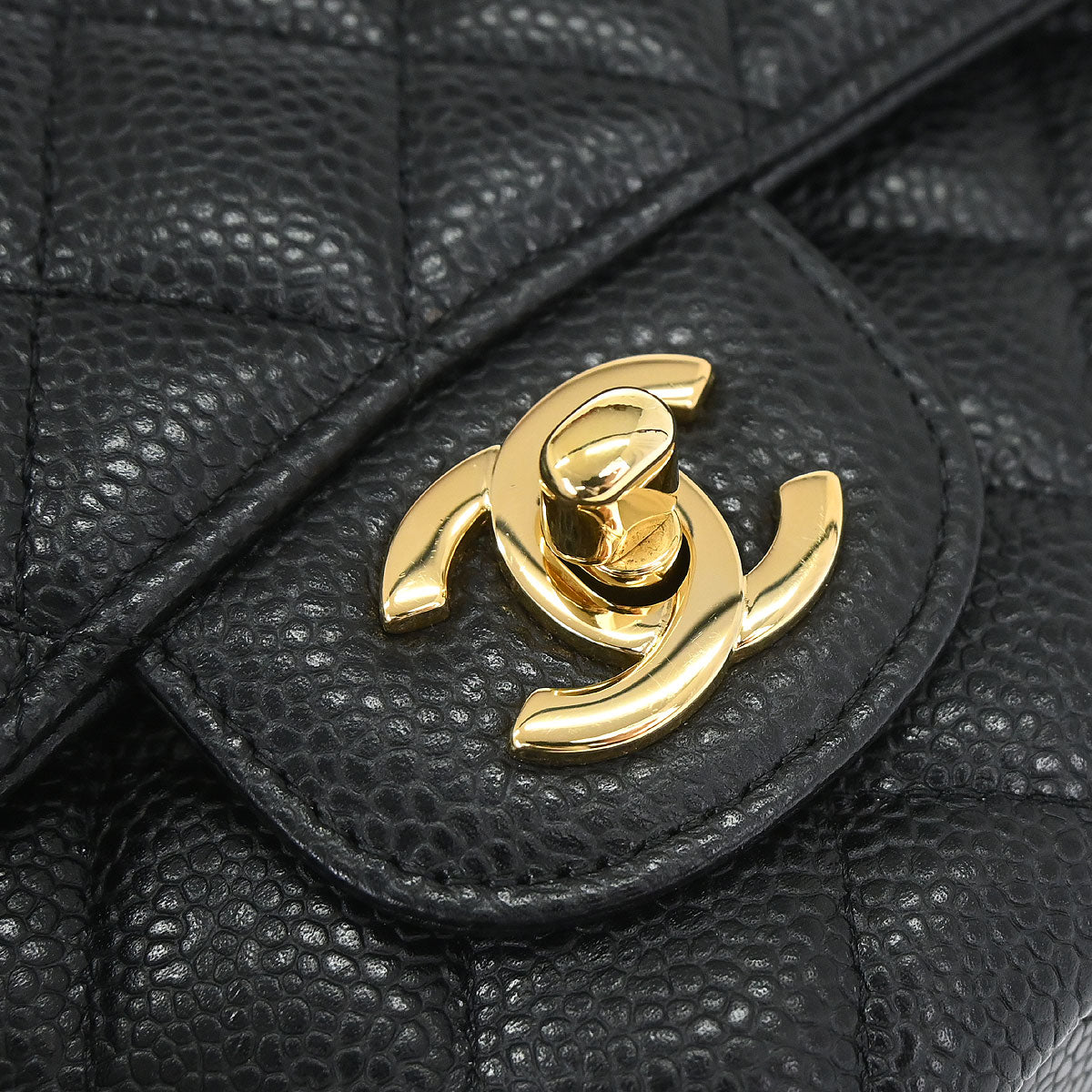 Chanel 2018-2019 Black Caviar Skin Medium Classic Double Flap Shoulder Bag