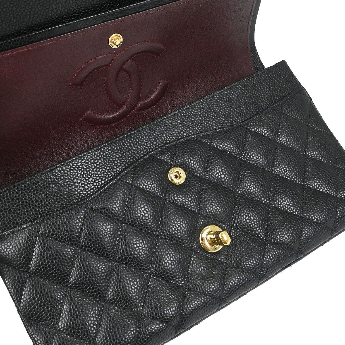 Chanel 2019 Black Caviar Skin Medium Classic Double Flap Shoulder Bag