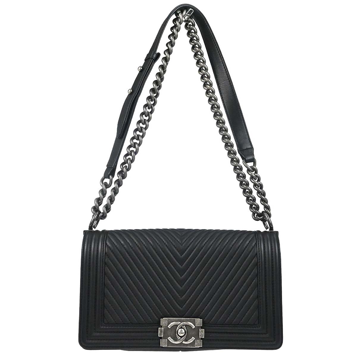 Boy Chanel 2014 Black Lambskin Chevron Medium Shoulder Bag