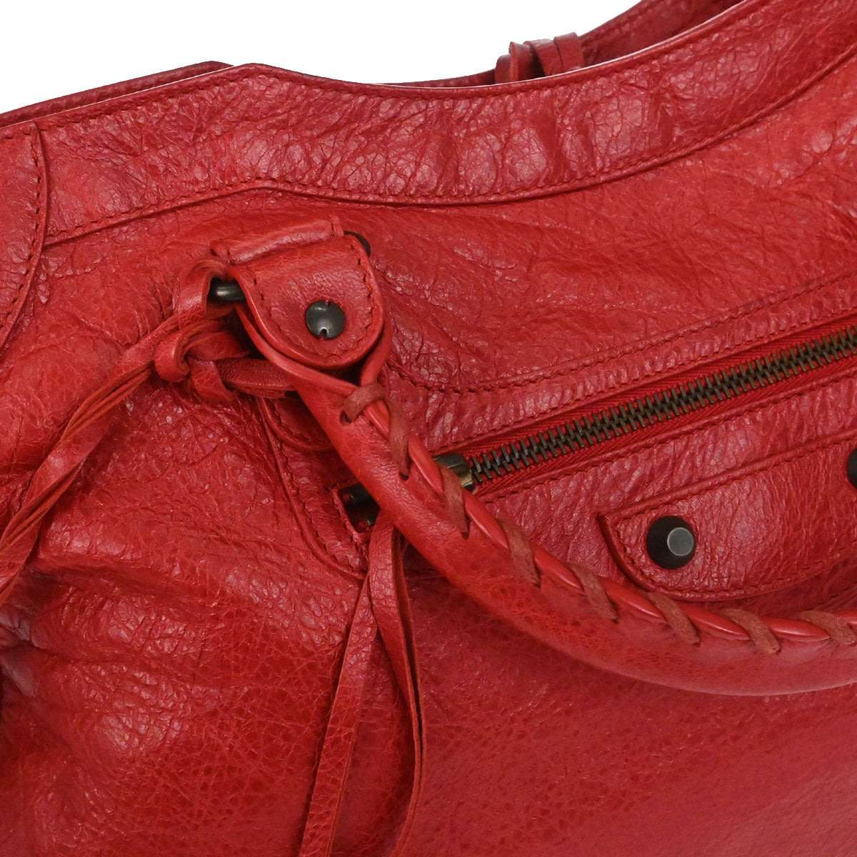 Balenciaga Red Lambskin City Medium 2way Shoulder Handbag