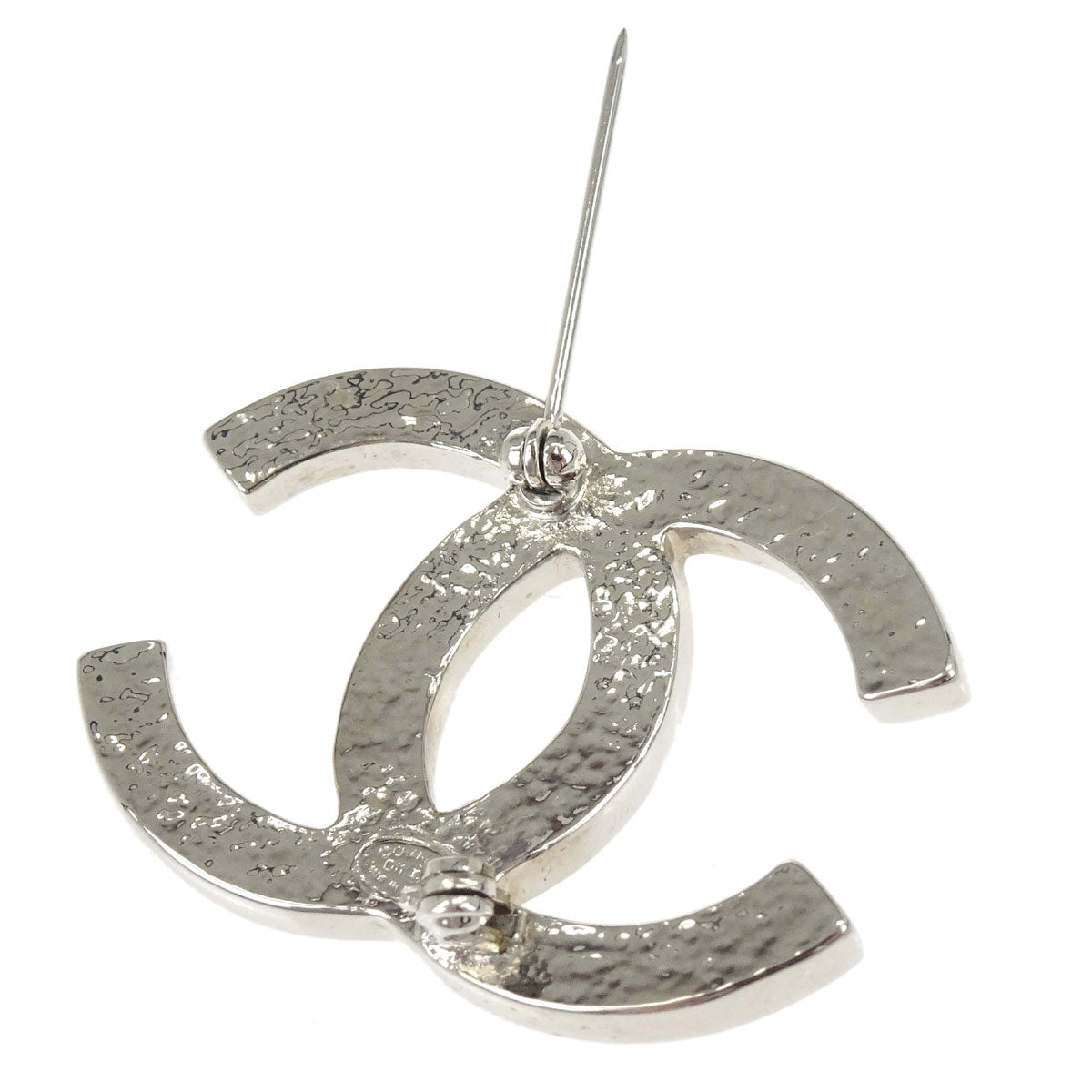 Chanel CC Costume Pearl Brooch Pin Silver D11V