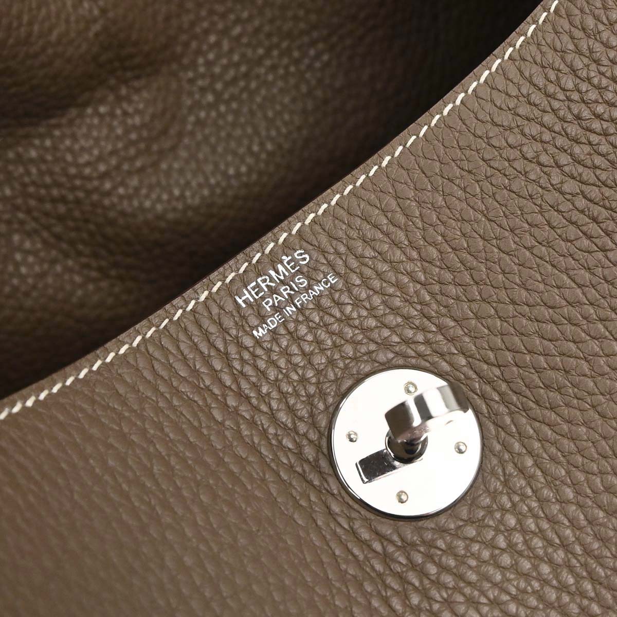 Hermes Etoupe Gray Taurillon Clemence Lindy 30 Shoulder Bag