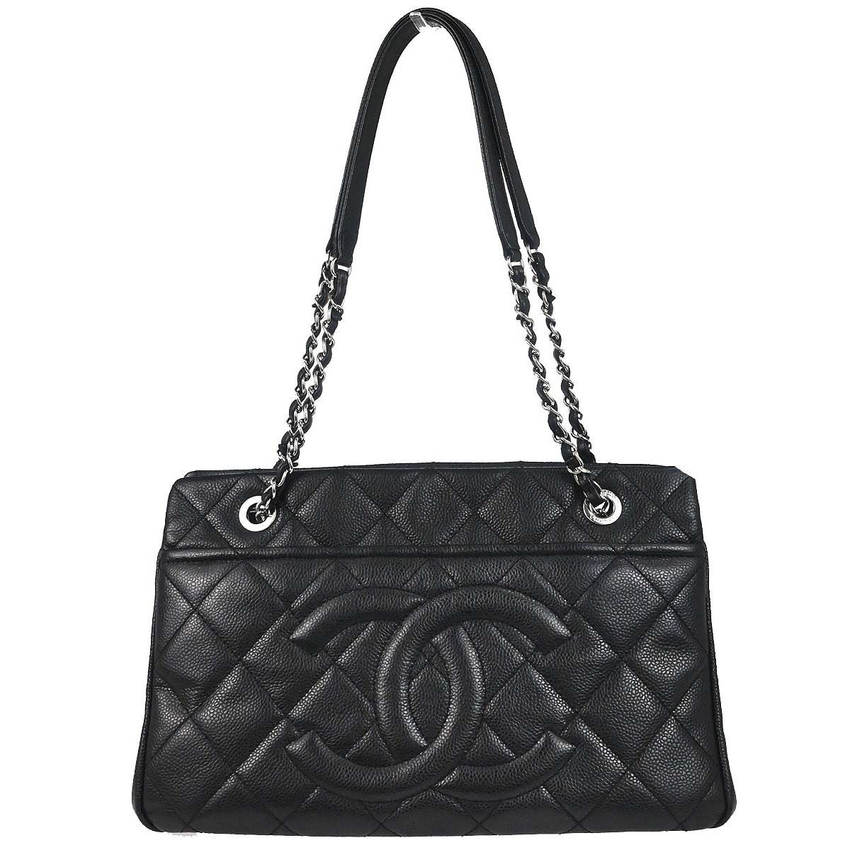 Chanel 2013-2014 Black Caviar Skin Timeless CC Chain Tote Bag