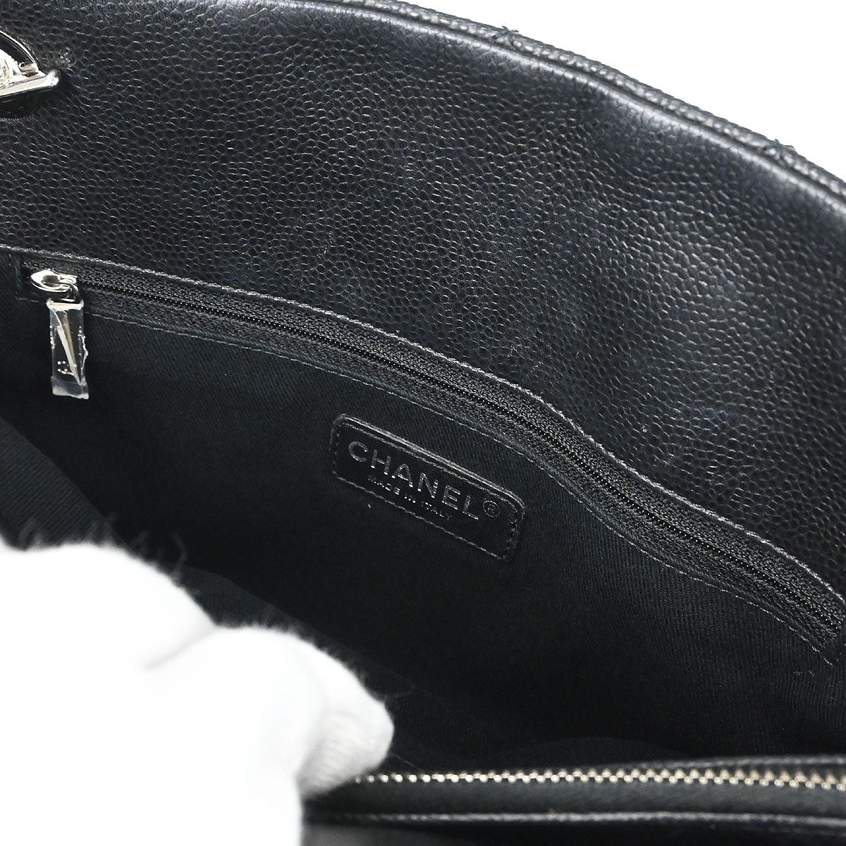 Chanel 2013-2014 Black Caviar Skin Timeless CC Chain Tote Bag
