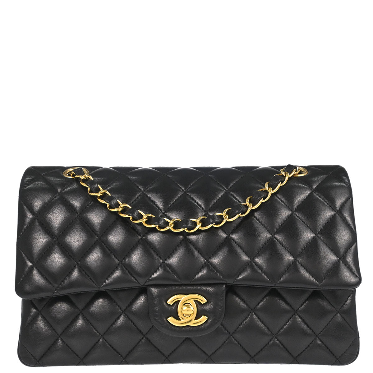 Chanel 2014 Black Lambskin Medium Classic Double Flap Shoulder Bag