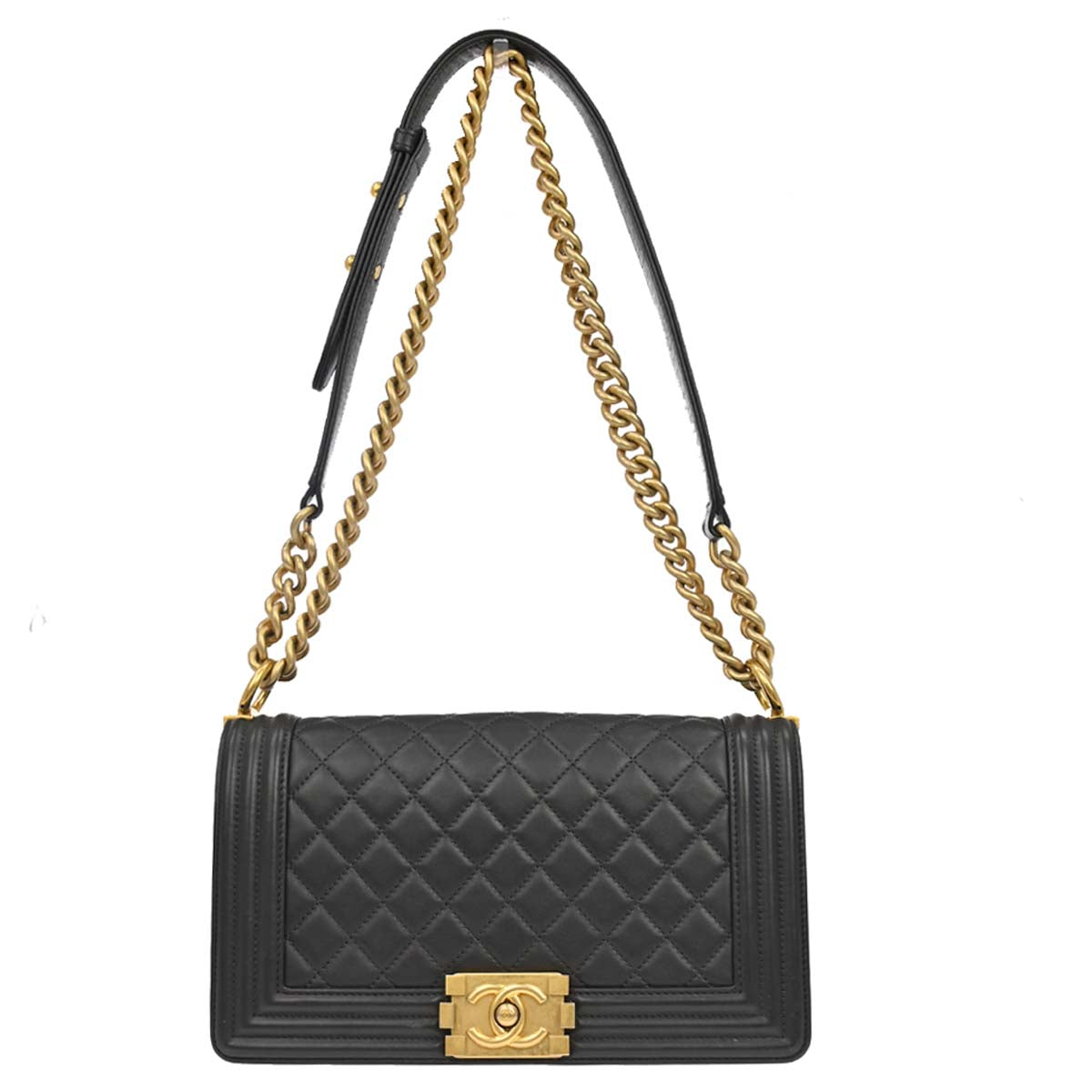 Boy Chanel 2019 Dark Gray Lambskin Medium Chain Shoulder Bag