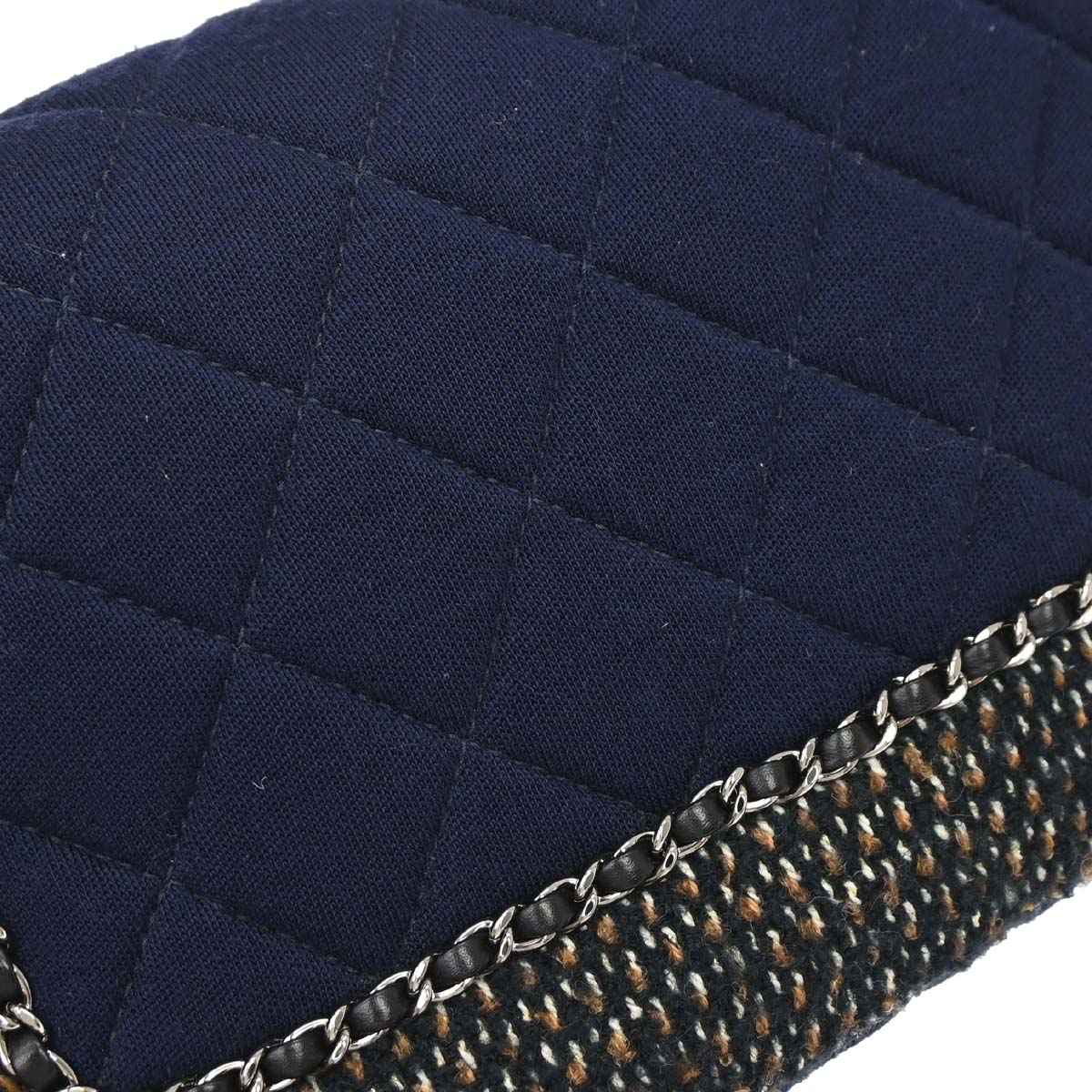 Chanel 2014-2015 Navy Black Cotton Tweed Shoulder Bag