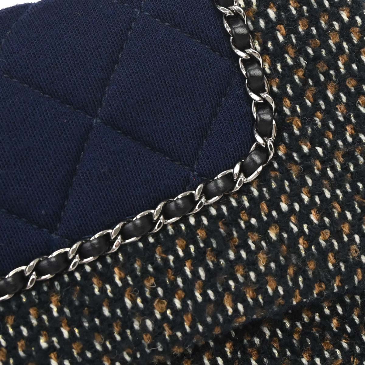Chanel 2014-2015 Navy Black Cotton Tweed Shoulder Bag