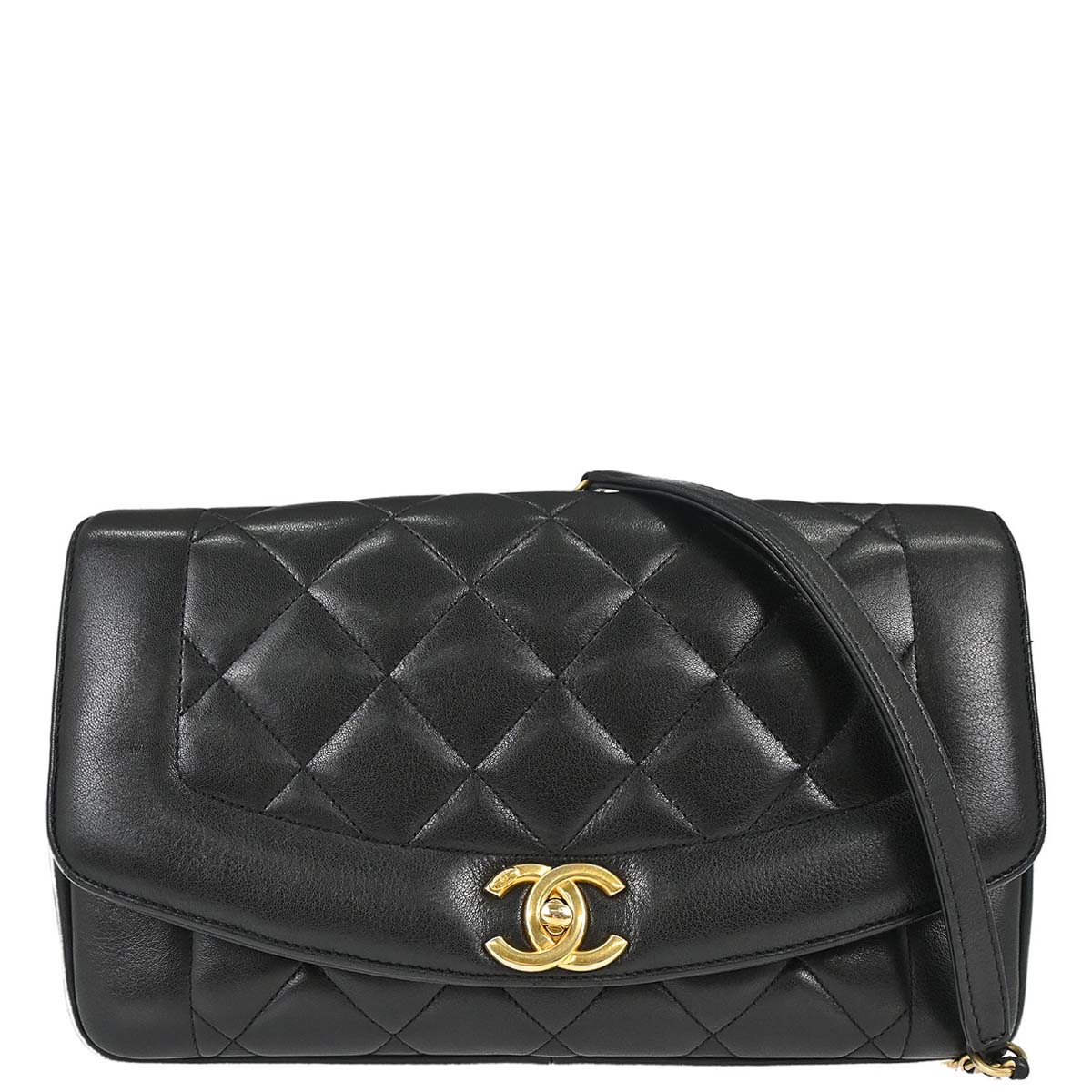 Chanel 2014-2015 Black Lambskin Diana Flap Shoulder Bag