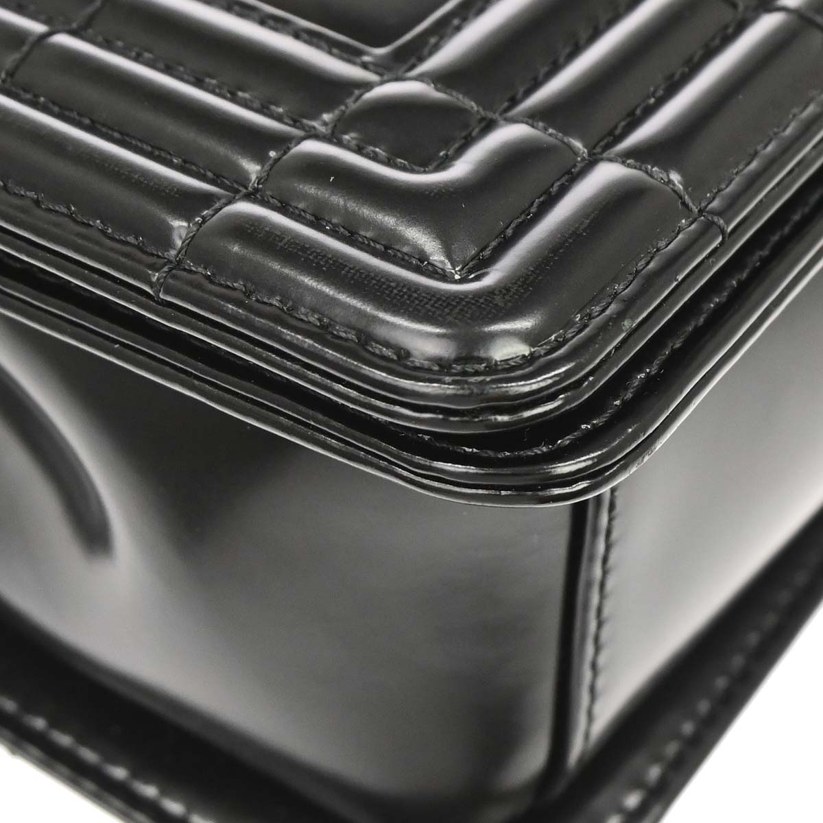 Boy Chanel 2012 Black Glazed Calfskin Medium Chain Shoulder Bag