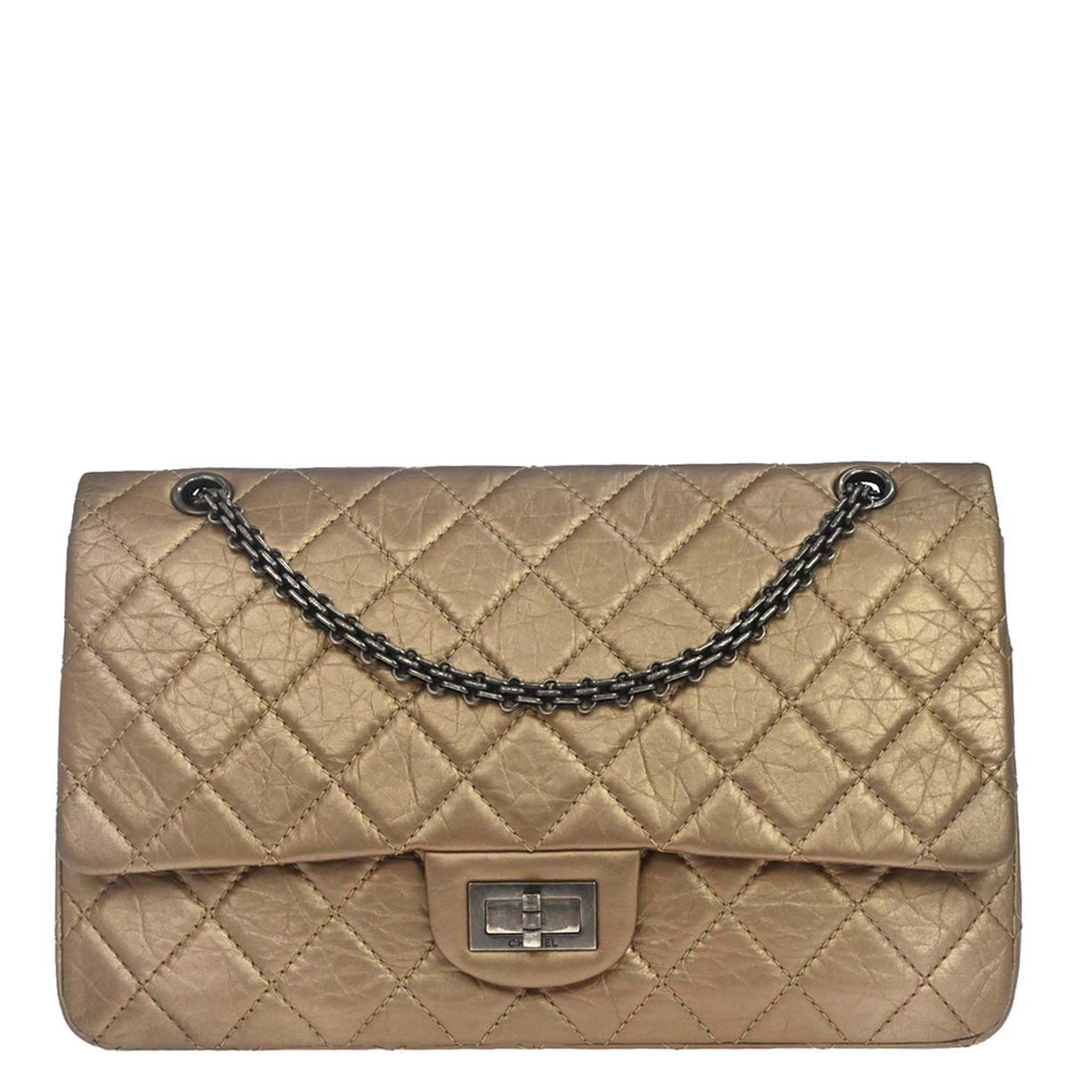 Chanel 2012-2013 Gold Calfskin 2.55 Jumbo Classic Double Flap Shoulder Bag